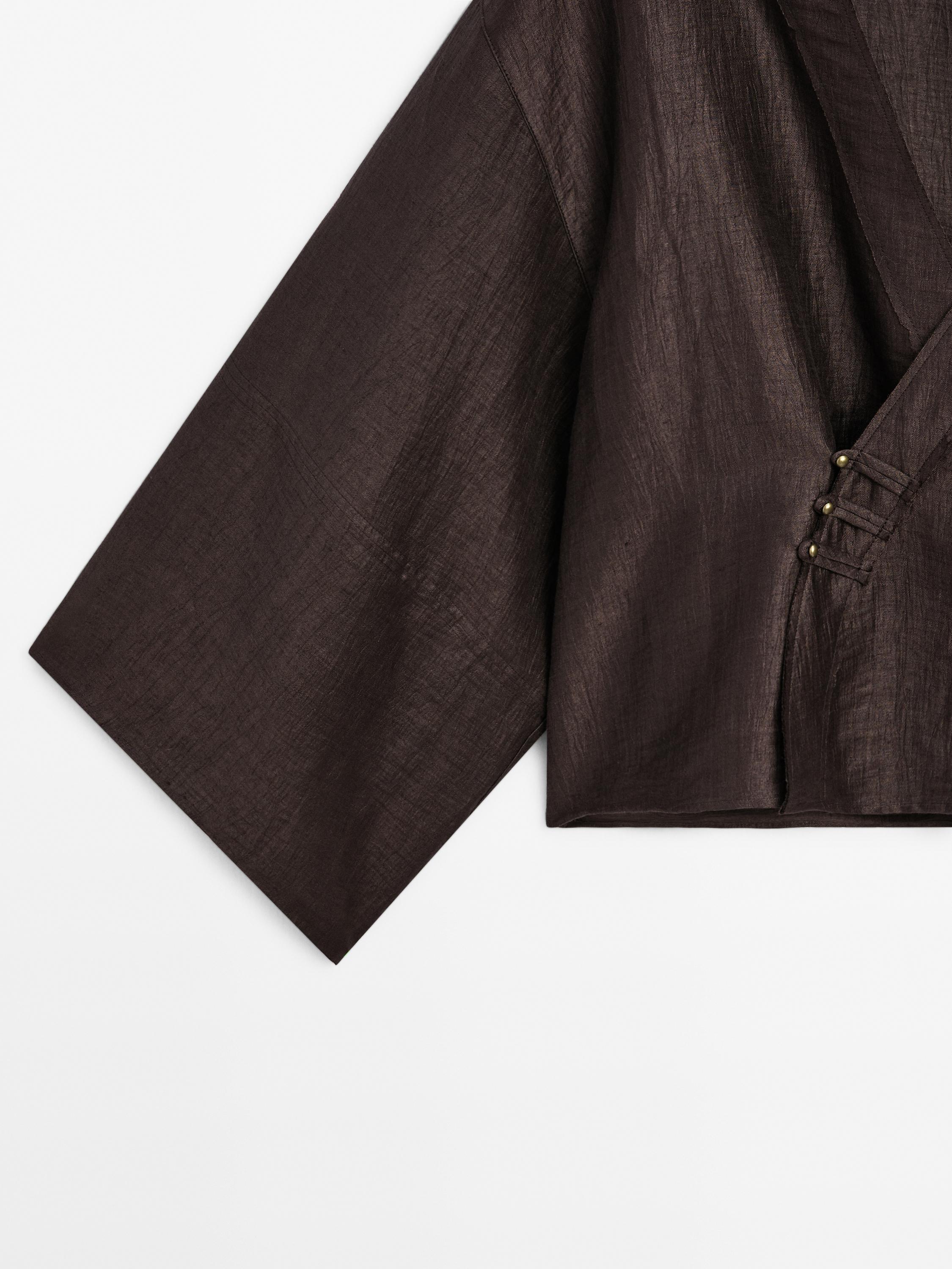 Linen blend crossover kimono